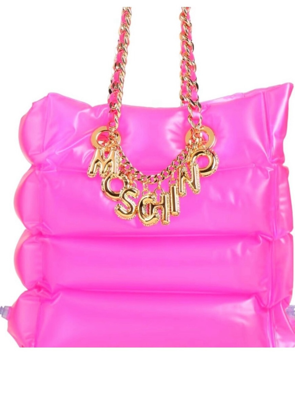 Moschino Hot Pink Quilted Tote with Gold Chain and Logo Charm